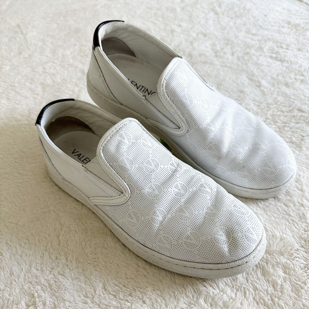 Valentino Adriel Monogram Leather Slip on Sneakers Size 9 White Made in Italy